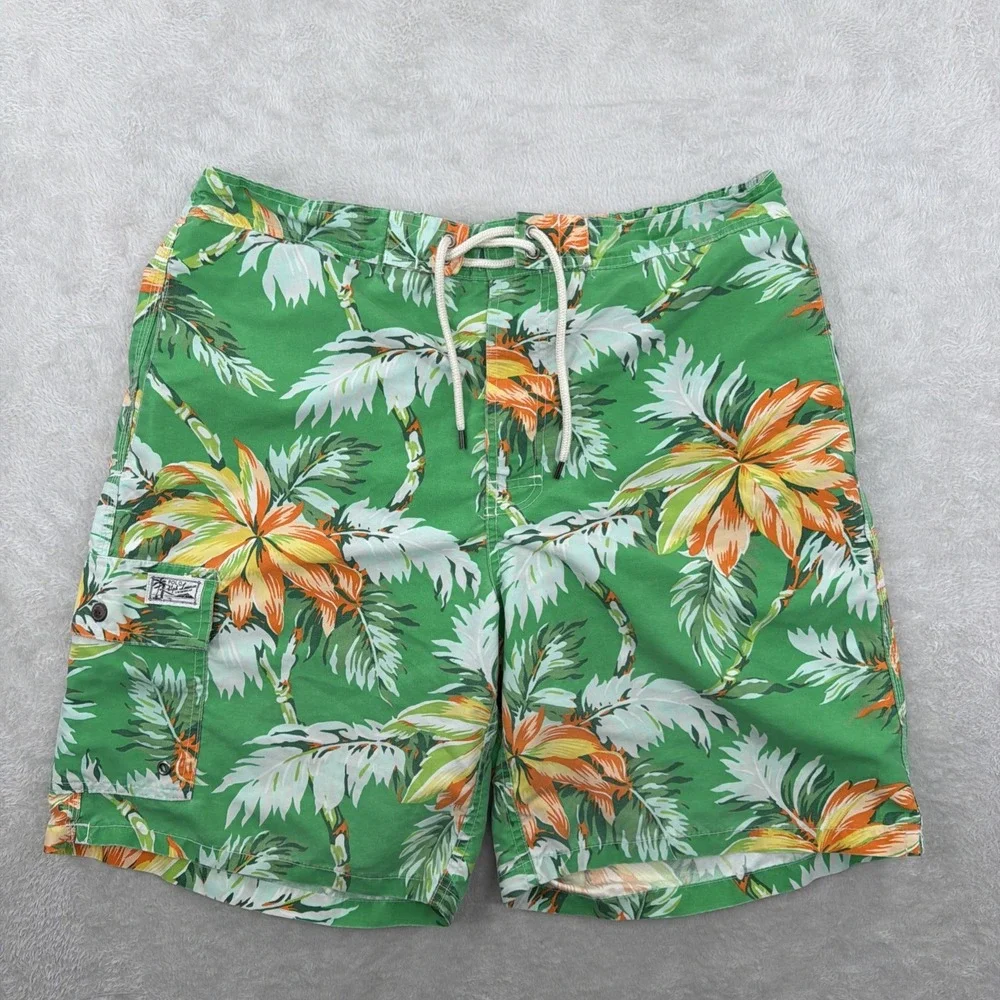 POLO RALPH LAUREN MEN'S SWIM CARGO SHORTS SIZE XL HAWAIIAN FLORAL ALOHA BEACH